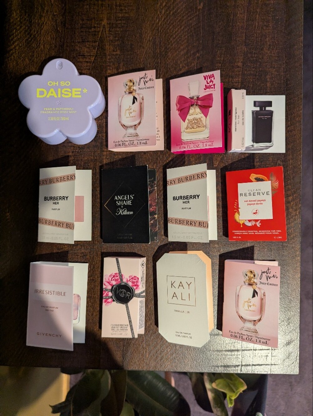 Kilian, Kayali, Victor and Rolf, Juicy Couture, Narciso Rodriguez, Burberry, Giv